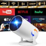 Mini Projector with WIFI 6 and Bluetooth, 4K 1080P Support Portable Projector 180° Rotatable 130'' Screen Movie Projector Auto Keystone Compatible for Laptop, PC, Smartphone